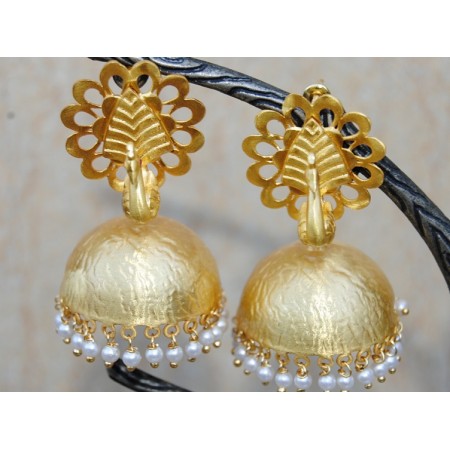  Golden Peacock Pearl Jhumkas
